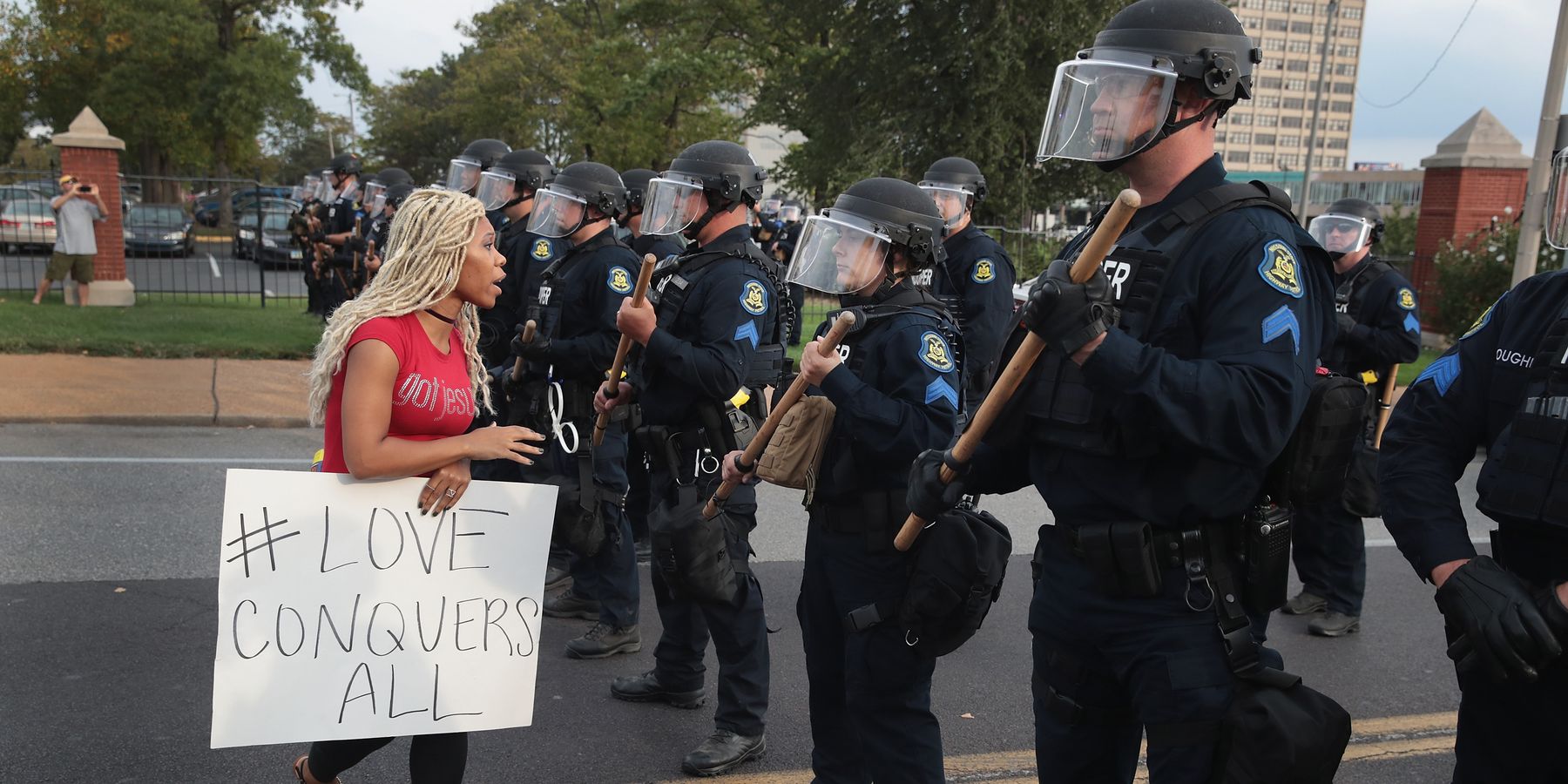 Police Chant "Whose Street, Our Street" in St. Louis After Breaking Up Protests