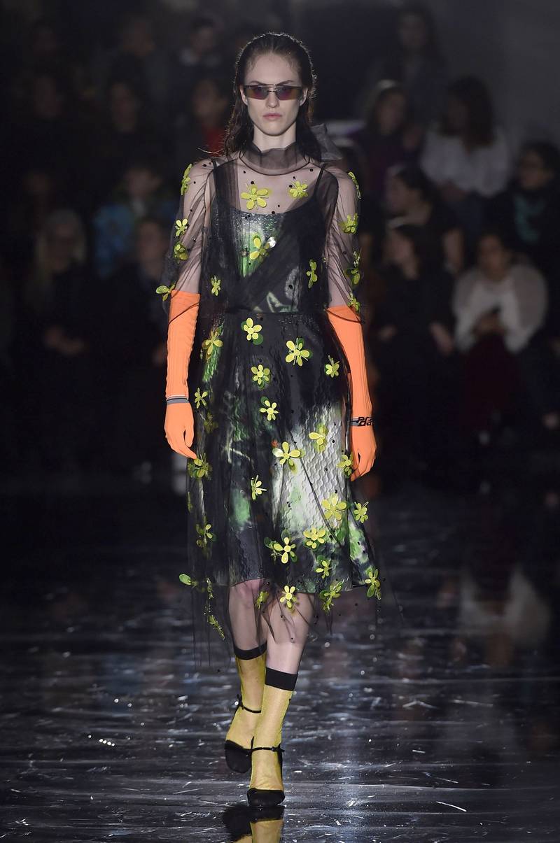 green emerald velvet dress Gorgeous Spring 2019 Prada Look 41 Runway Neon Green & Navy Tie Dye Dr   Shrimpton Couture