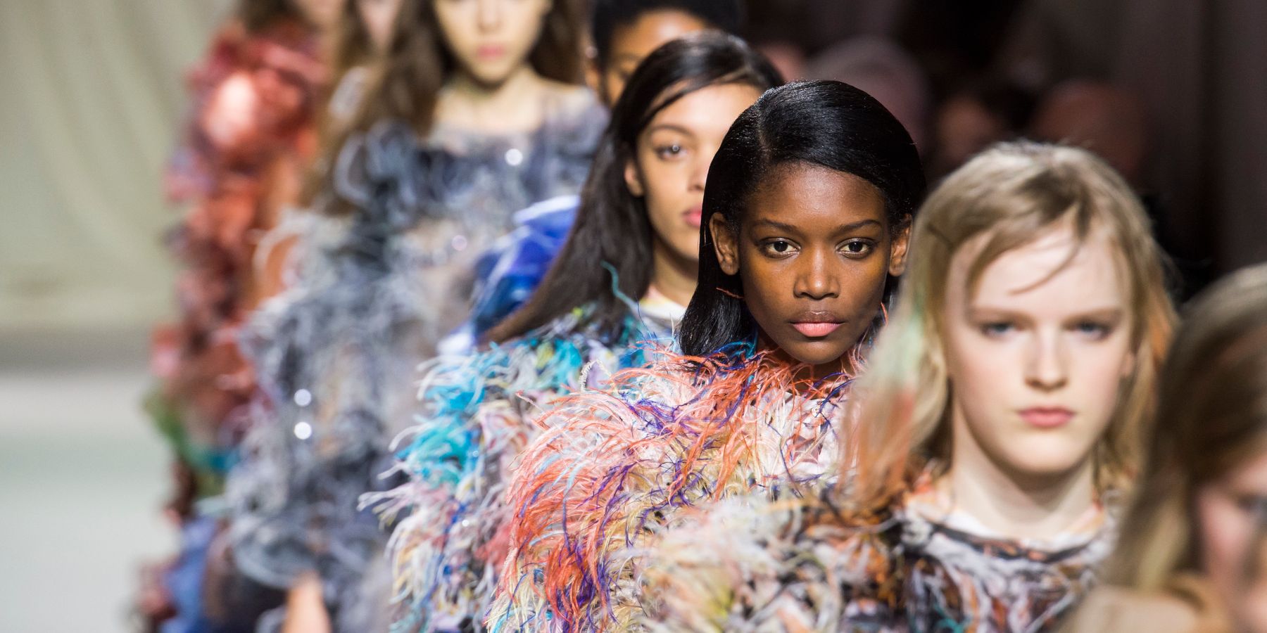 Mary Katrantzou's Rainbow Feathered Frocks Have Zero Chill