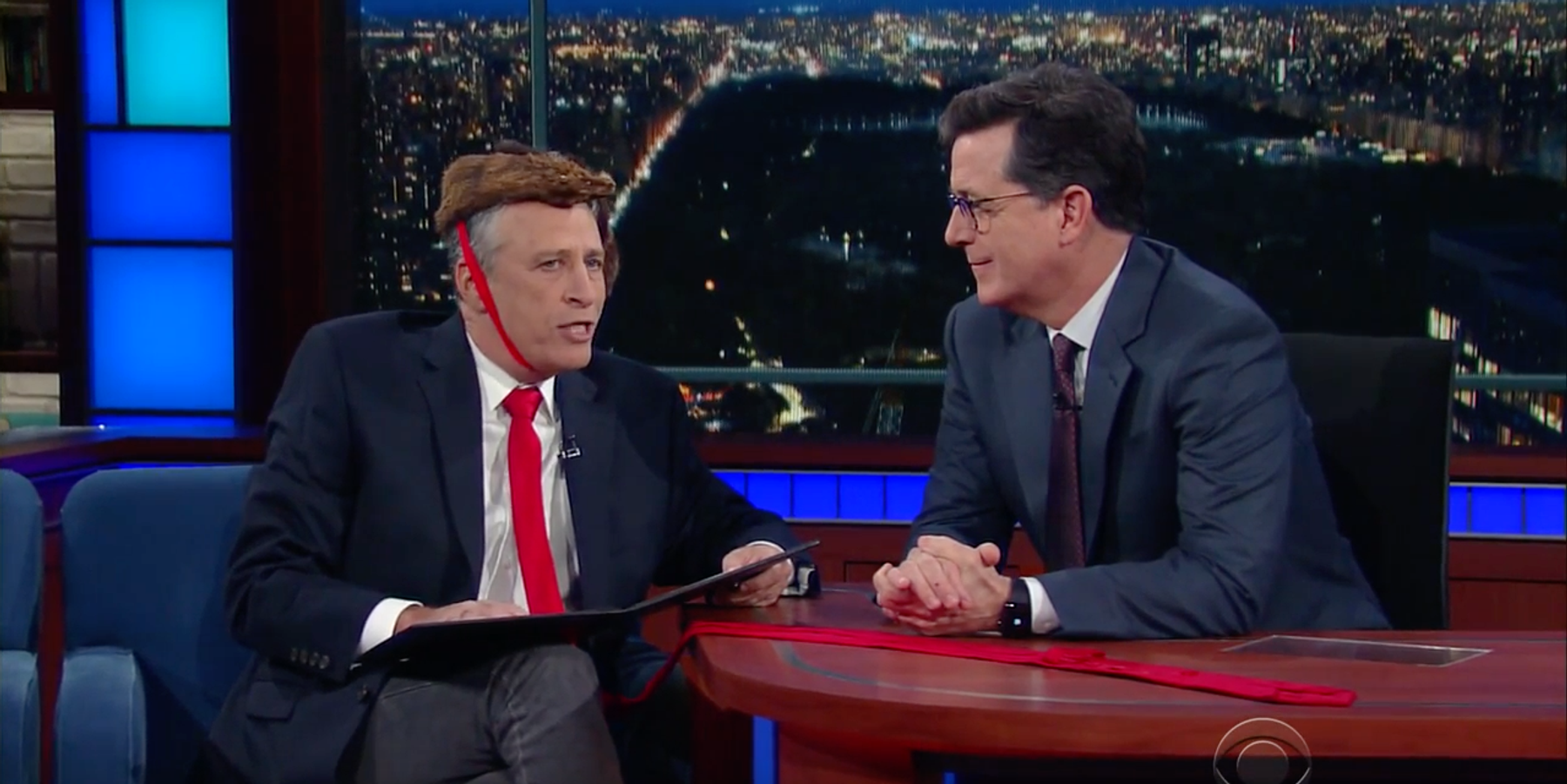 Watch Jon Stewart Crash 'The Late Show' In Trump Drag To Rally The Resistance